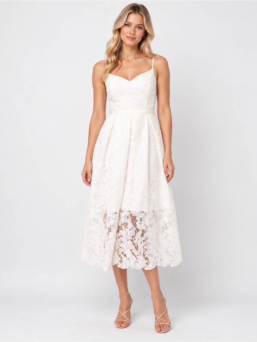 White House Black Market Ivory Lace Midi Dress Size 2 57084